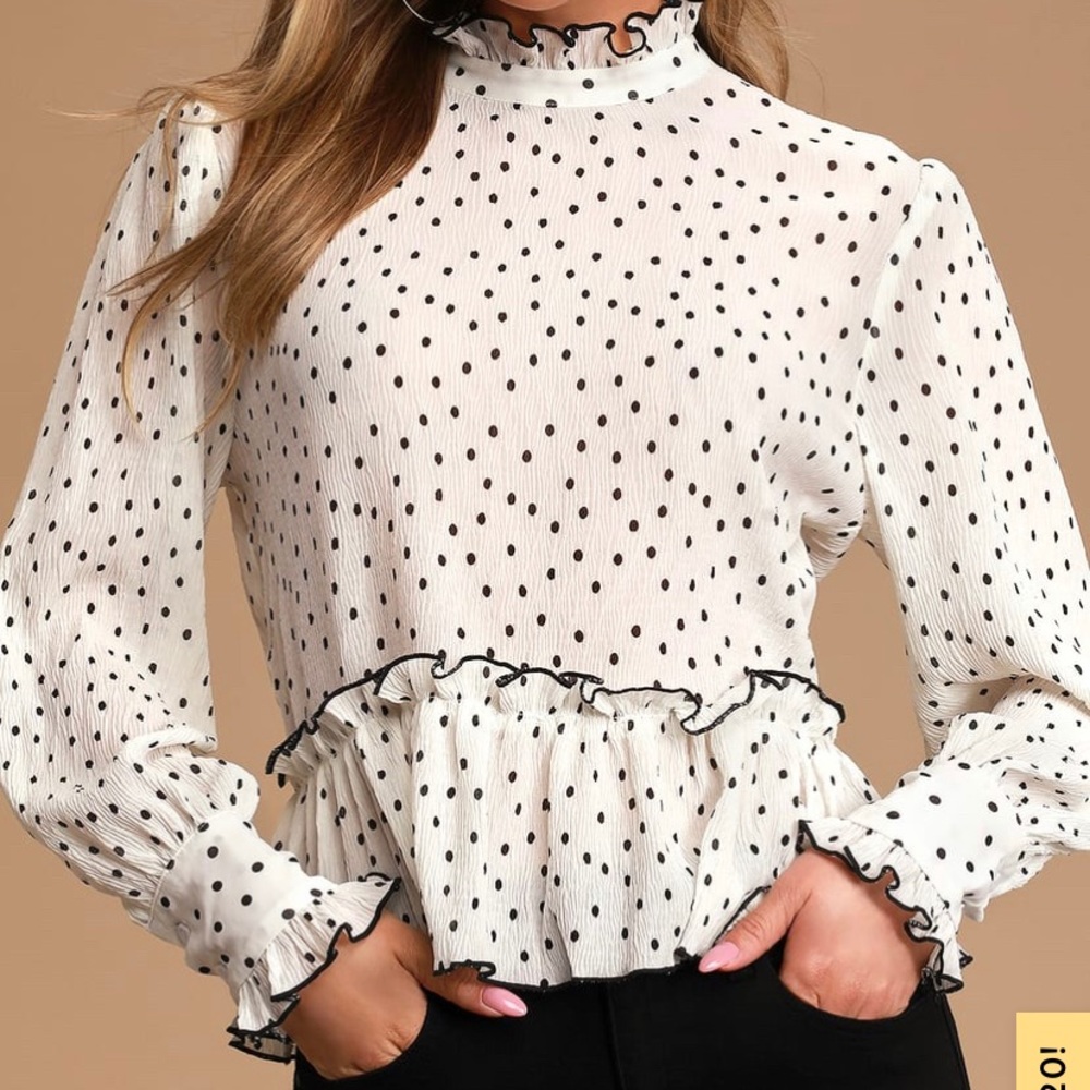 Lulus Modern Muse Black and White Polka Dot Top